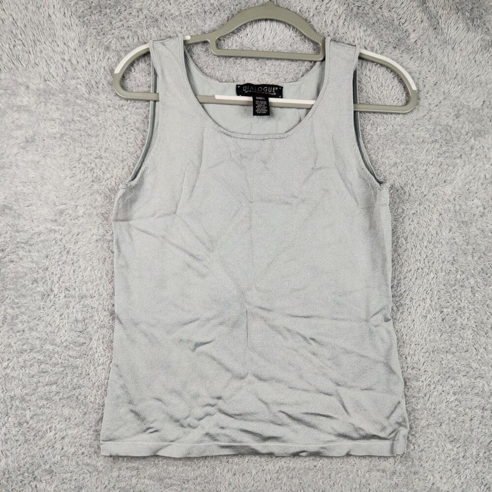 Vintage Dialogue Tank Top Womens Small Gray Stretch Knit Basic Summer Layer Y2K
